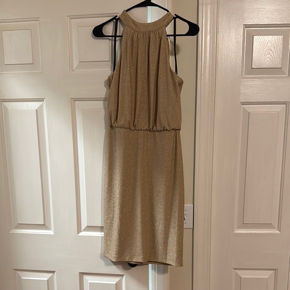 Vince Camuto Tan Sheath Dress Halter Neckline Cocktail